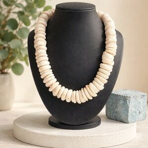 Vintage Hawaii Puka Shell Choker Necklace 16” Chunky Natural Beads 220g Beach